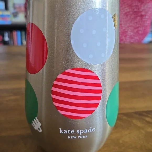 Kate Spade ♠️ Christmas “Deck the Halls” Stainless Steel Drink Tumbler W/Lid - Picture 1 of 4